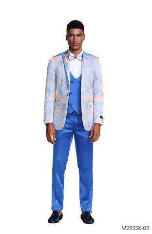 Tazio Skinny Fit Peak Lapel 3-Piece Suit, Dusty Rose