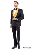 Tazio Paisley Skinny Fit Shawl Collar Suit, Black & Gold