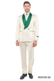 Tazio Paisley Skinny Fit Shawl Collar Suit, Ivory & Emerald Green