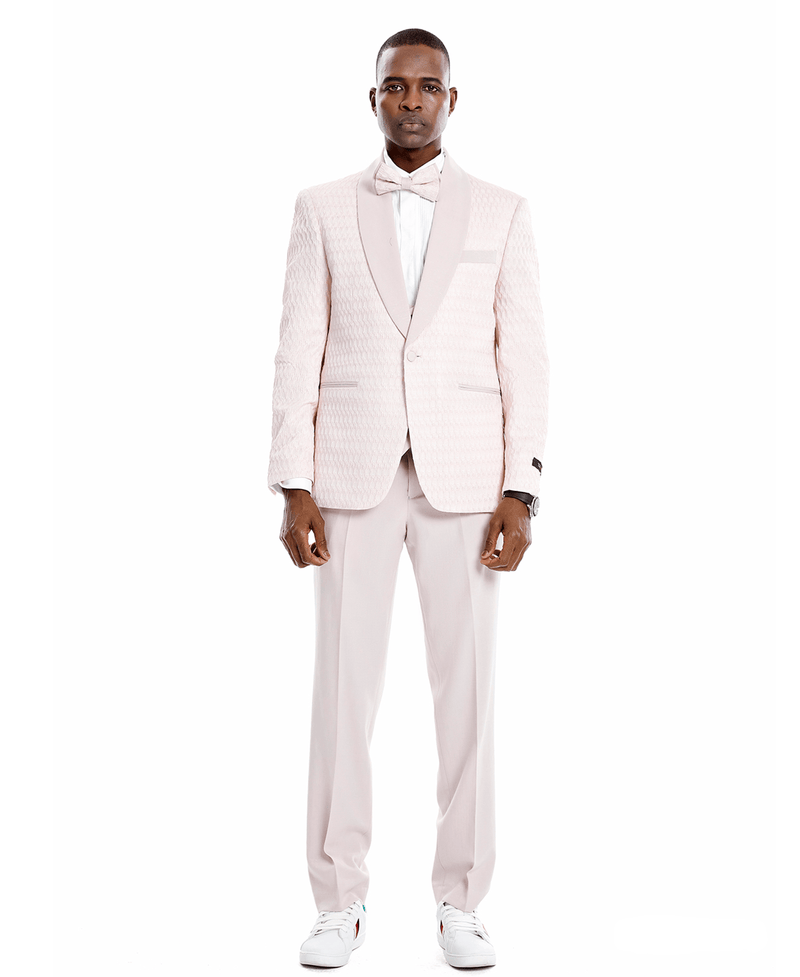 Tazio Skinny Fit Honeycomb Textured Suit, Pink - Julinie