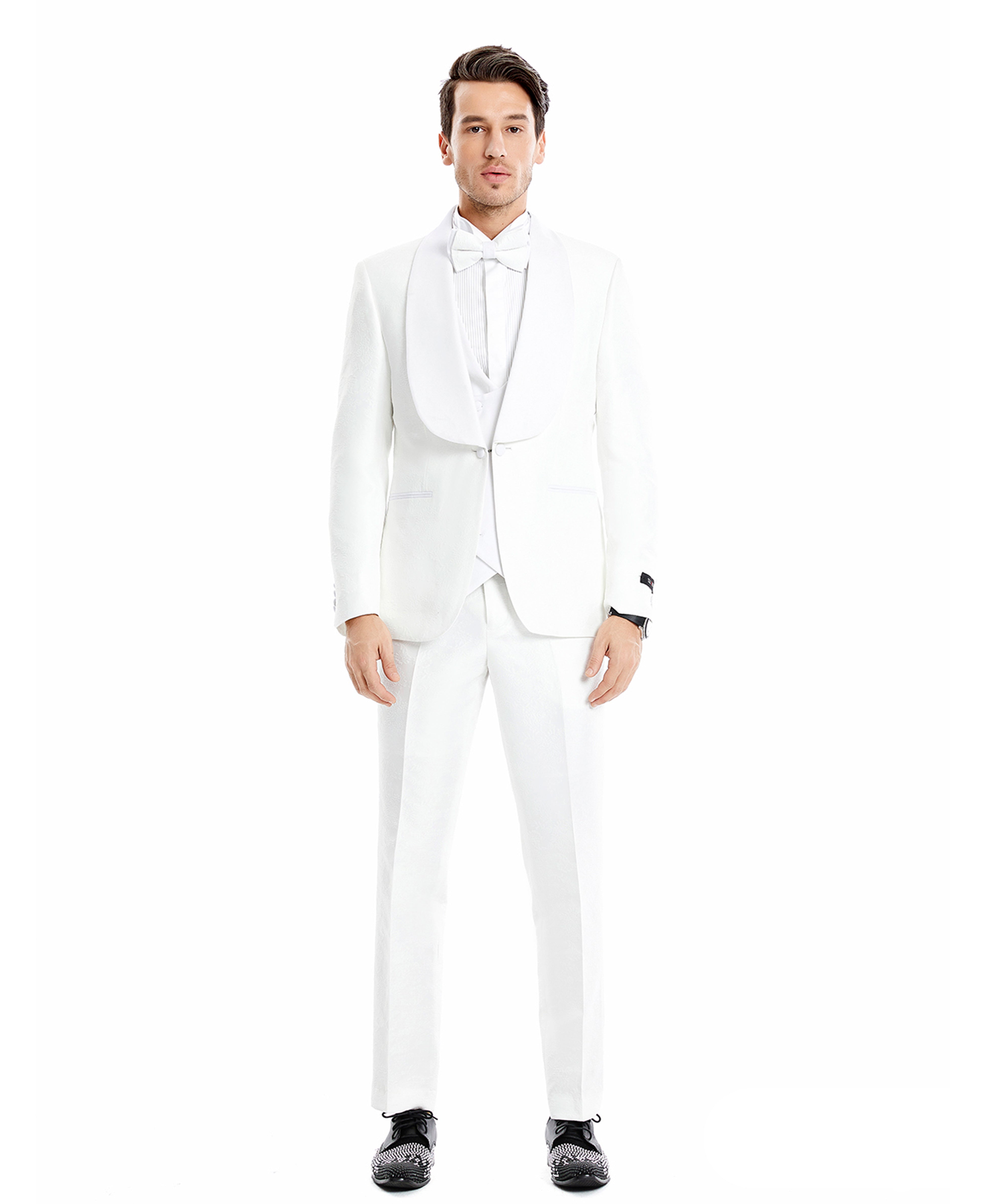 Tazio Skinny Fit U-Shawl Collar Suit, White