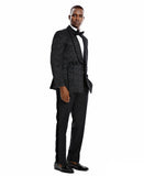 Tazio Skinny Fit Paisley Shawl Collar Suit, Black w/ Satin Trim