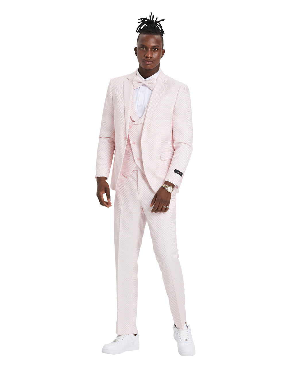 Tazio Skinny Fit Polka-Dot Suit, U-Shape Vest Pink