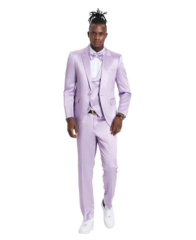 Tazio Skinny Fit Suit U-Shape Vest, Shiny Lavender
