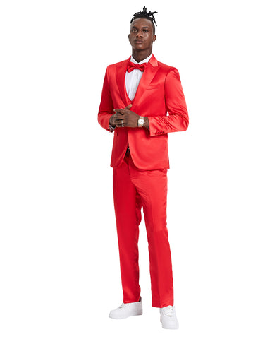 Tazio Skinny Fit Suit U-Shape Vest, Shiny Red