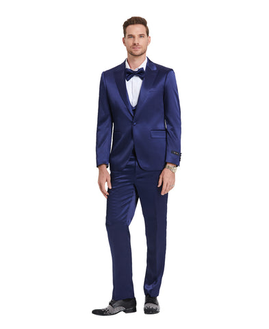 Tazio Skinny Fit Suit U-Shape Vest, Shiny Blue