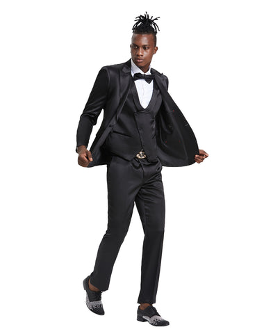 Tazio Skinny Fit Suit U-Shape Vest, Shiny Black