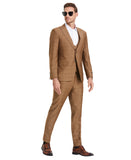 Tazio Skinny Fit Window Plaid Suit, Double Breast U-Shape Vest, Walnut