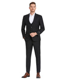 Tazio Skinny Fit Window Plaid Suit, Double Breast U-Shape Vest, Black