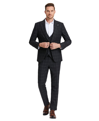 Tazio Skinny Fit Suit Window Plaid, Dark Grey