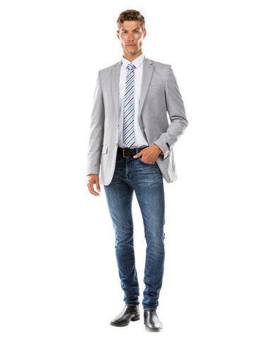 A picture of a man wearing Jacket colored Celestial Grey from the Suits & Separates Collection By Zegarie (brand).
