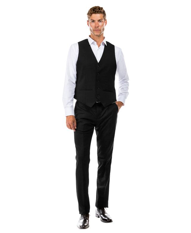 A picture of man wearing a vest and dressing pants colored Midnight Black from the Suits & Separates Collection By Zegarie (brand).