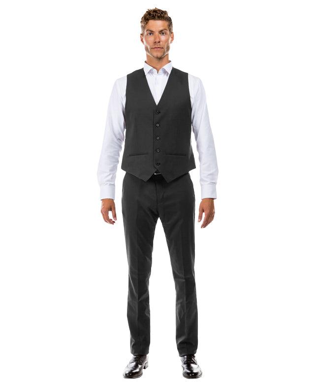 A picture of man wearing a vest and dressing pants colored Gunpowder Grey from the Suits & Separates Collection By Zegarie (brand).