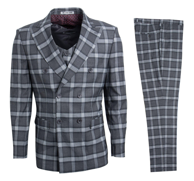 Stacy Adams Hybrid Fit Double-Breast Suit, Neutral Plaid - Julinie