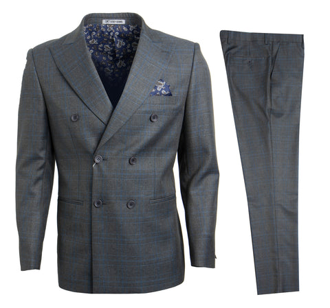 Grey / Blue Glen Check 2 PC Stacy Adams Suit