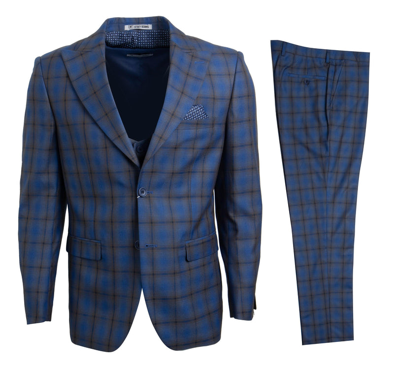 Stacy Adams Hybrid Fit Suit, Plaid Blue & Brown - Julinie