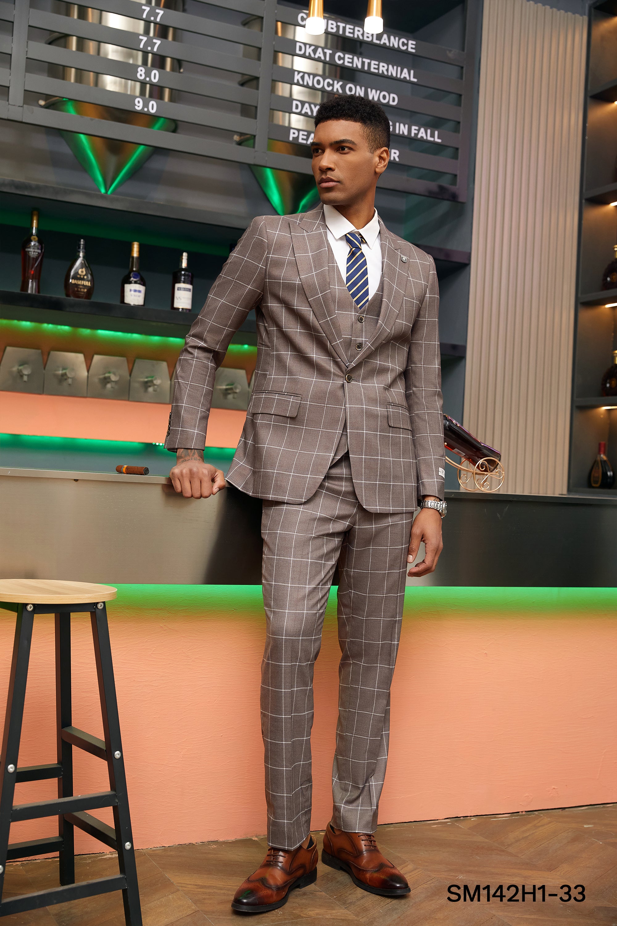 Stacy Adams Hybrid-Fit Vested Suit, Brown Windowpane