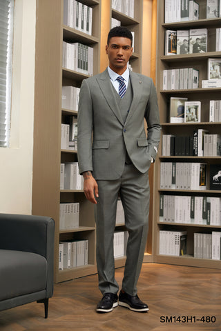 Stacy Adams Hybrid-Fit Vested Suit, Dark Green Pinstriped