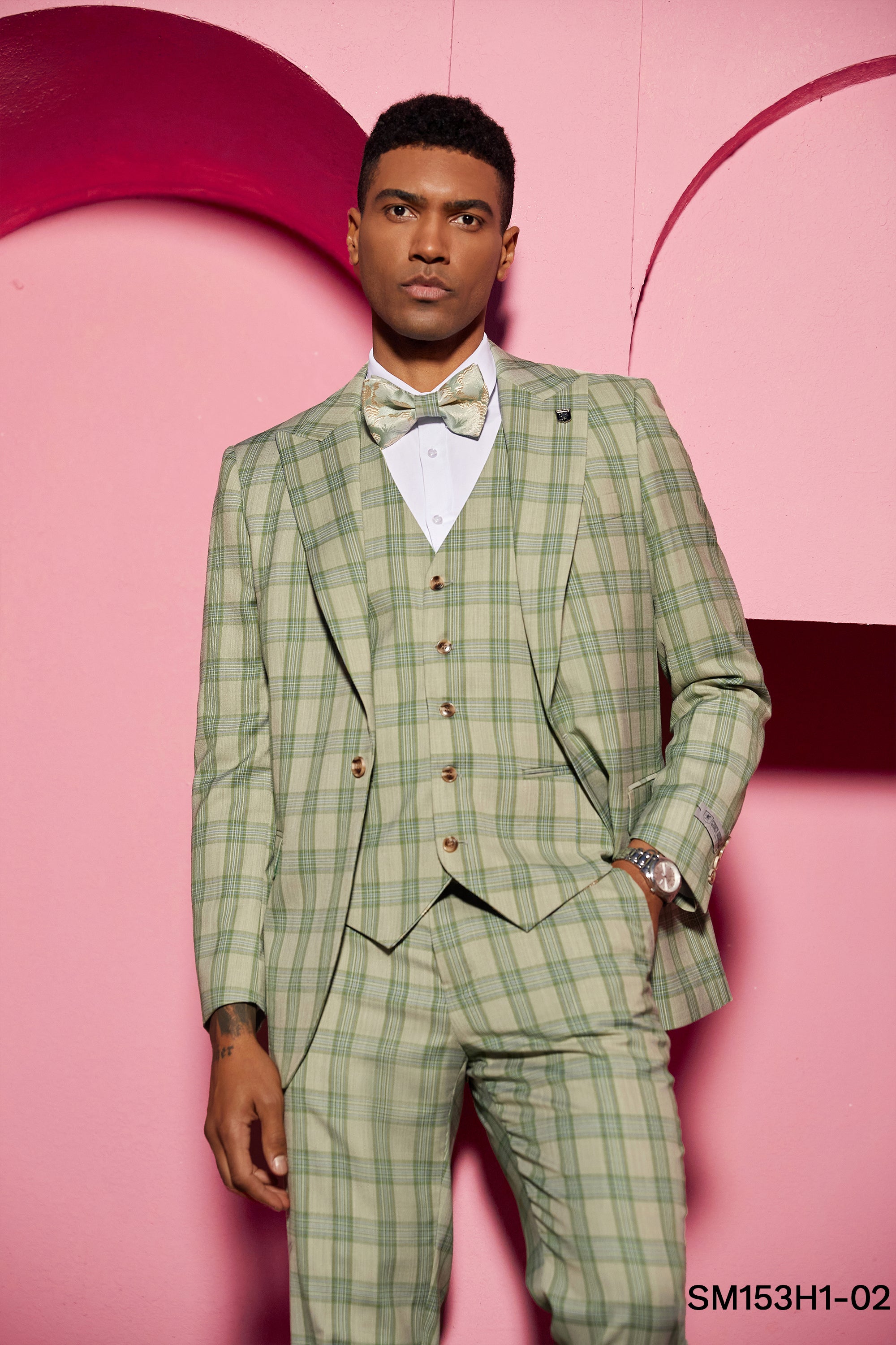 Stacy Adams Hybrid-Fit Vested Suit, Glen Check Lime Green