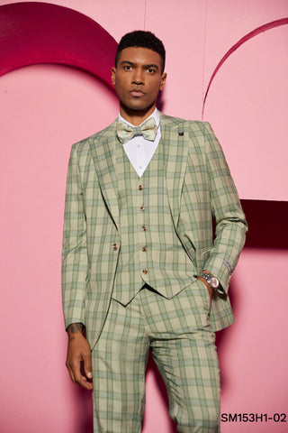 Stacy Adams Hybrid-Fit Vested Suit, Glen Check Lime Green