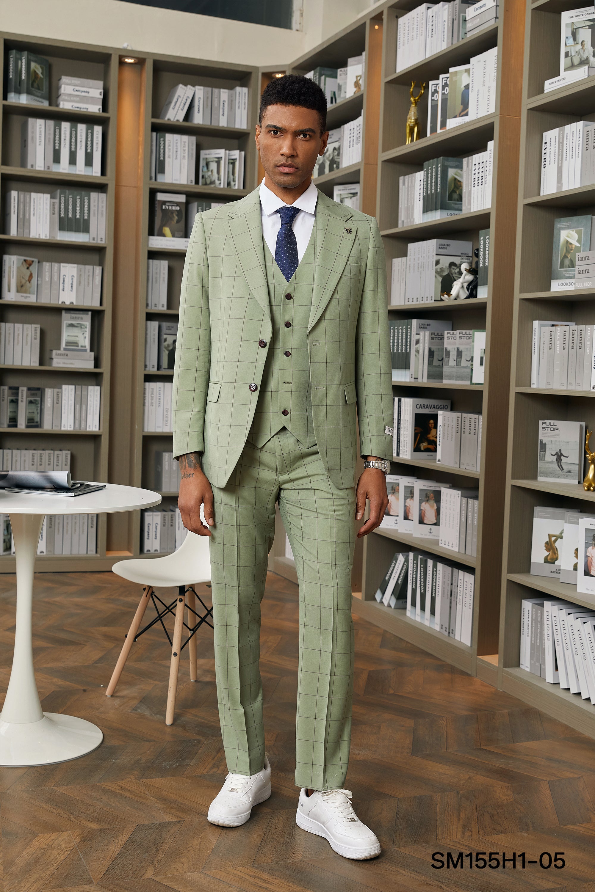 Stacy Adams Hybrid-Fit Vested Suit, Green Windowpane