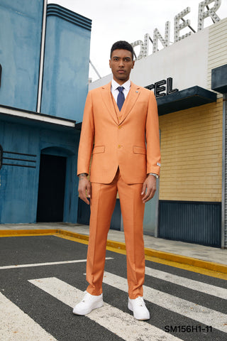 Stacy Adams Hybrid-Fit Vested 3-Piece Suit, Textured Orange