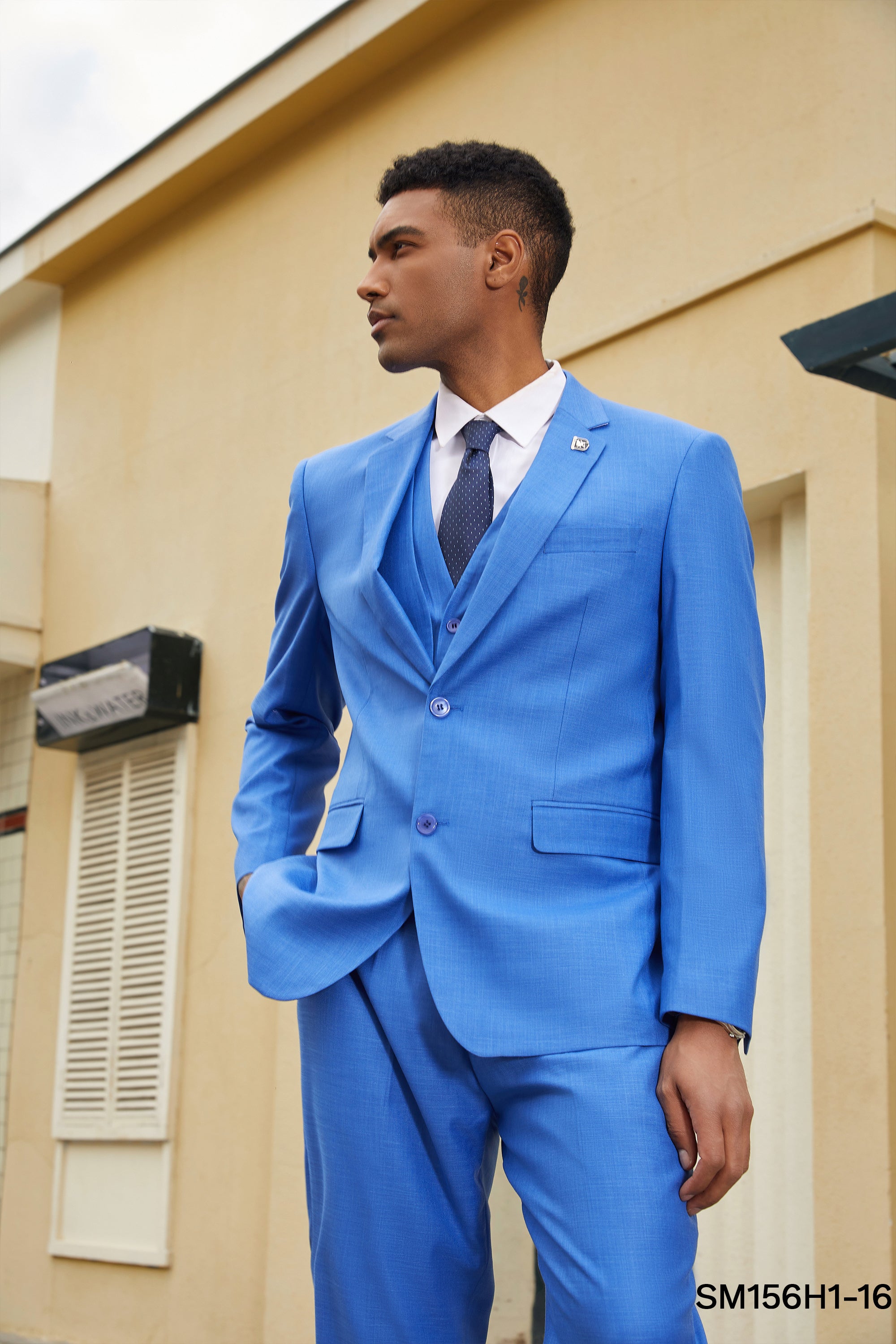 Stacy Adams Hybrid-Fit Vested Suit, Textured Blue