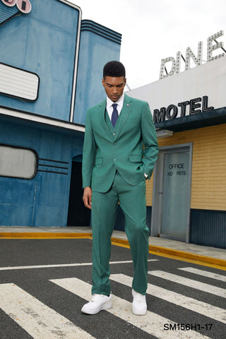 Stacy Adams Hybrid-Fit Vested Suit, Textured Neon Teal