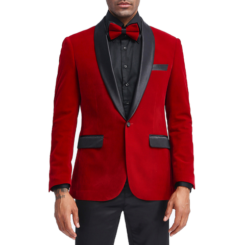 Prom Slim Fit Black Velvet Jacket Tazio, Red