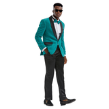 Prom Slim Fit Black Velvet Jacket Tazio, Teal